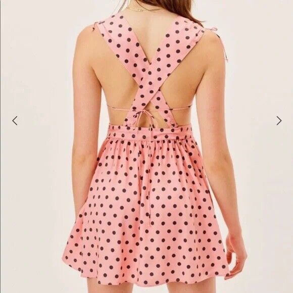 For Love & Lemons Keeley Mini Dress in Pink Polka Dot Size S - Picture 7 of 16